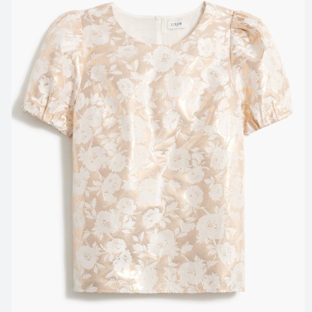 J.Crew Factory Jacquard Puff-Sleeve Top - Metallic‎ Sheen - Size M - NWT